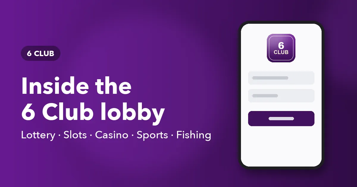 Banner listing 6 Club game categories on a phone lobby screen